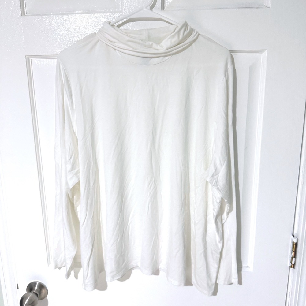 Eileen Fisher Woman White Tencel Lyocell Turtleneck Top Plus Size 3X Long Sleeve
